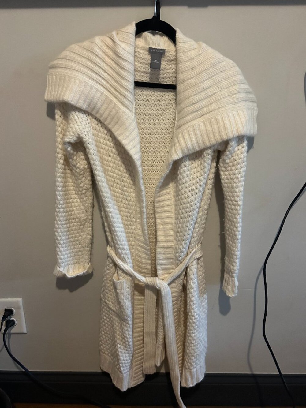 Ann Taylor Ivory Belted Shawl Collar Cardigan Sweater Coat Size M